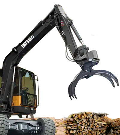 Excavator Tatsuo dengan attachment Grapple